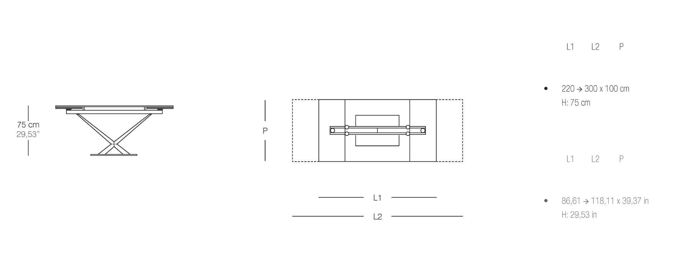 Rectangular extendable table Naos Arcadio W 220/300 cm (86.6/118.1 in) In New Condition For Sale In Alcamo, IT