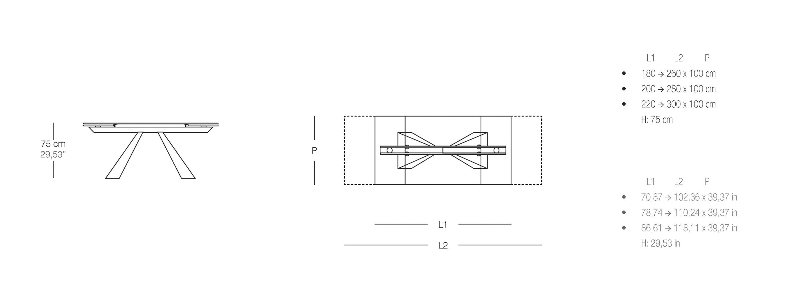 Rectangular extendable table Naos Delta - Sahara Noir W220/300cm (86.6/118.1 in) In condizioni Nuovo in vendita a Alcamo, IT