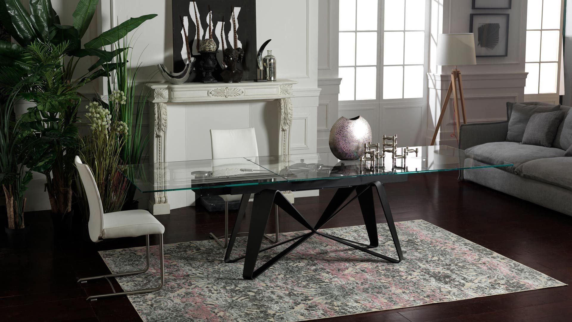 Contemporary Rectangular extendable table Naos FLOCON - Glass W 200/280 cm (78.74/110.24 in) For Sale