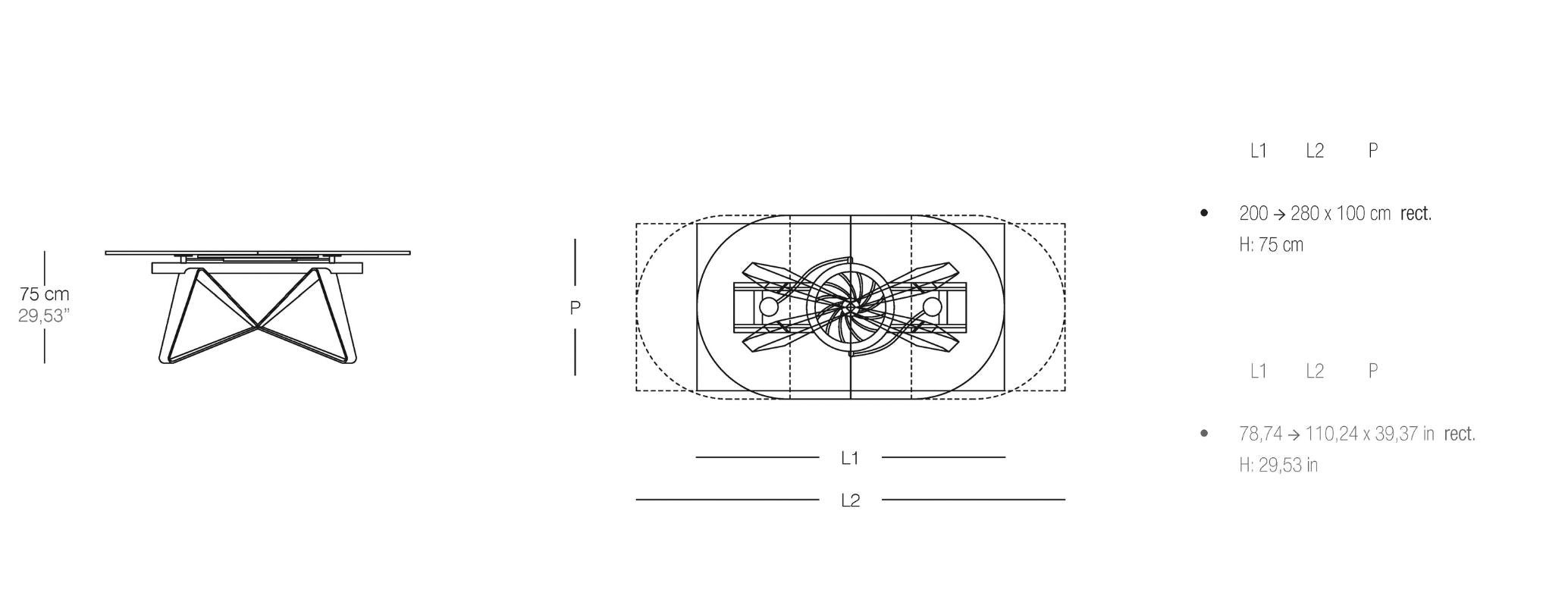 Rectangular extendable table Naos FLOCON W 200/280 cm (78.74/110.24 in) In condizioni Nuovo in vendita a Alcamo, IT