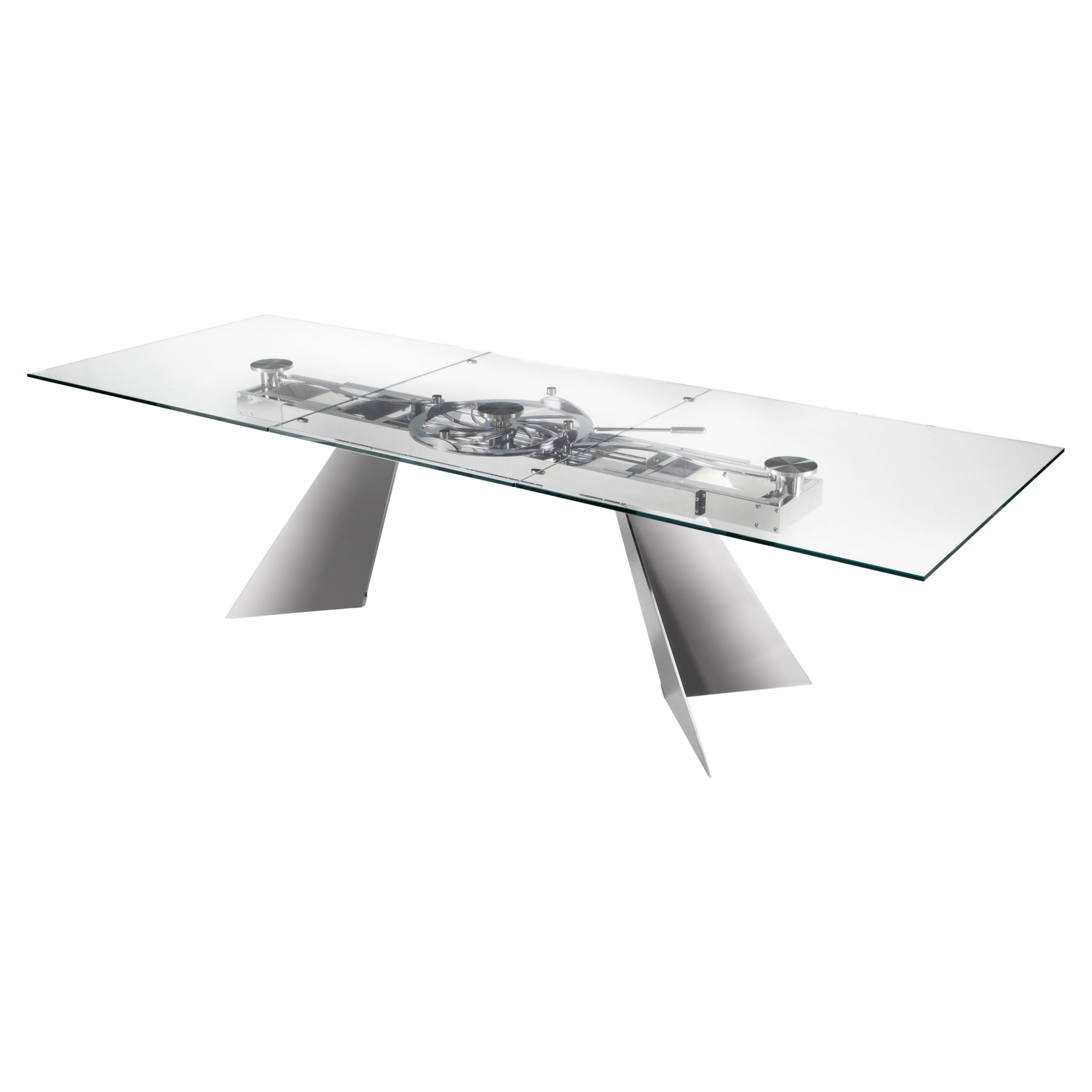 Ausziehbarer rechteckiger Tisch Naos Galax - Extralight Glas - Beine Chrom im Angebot