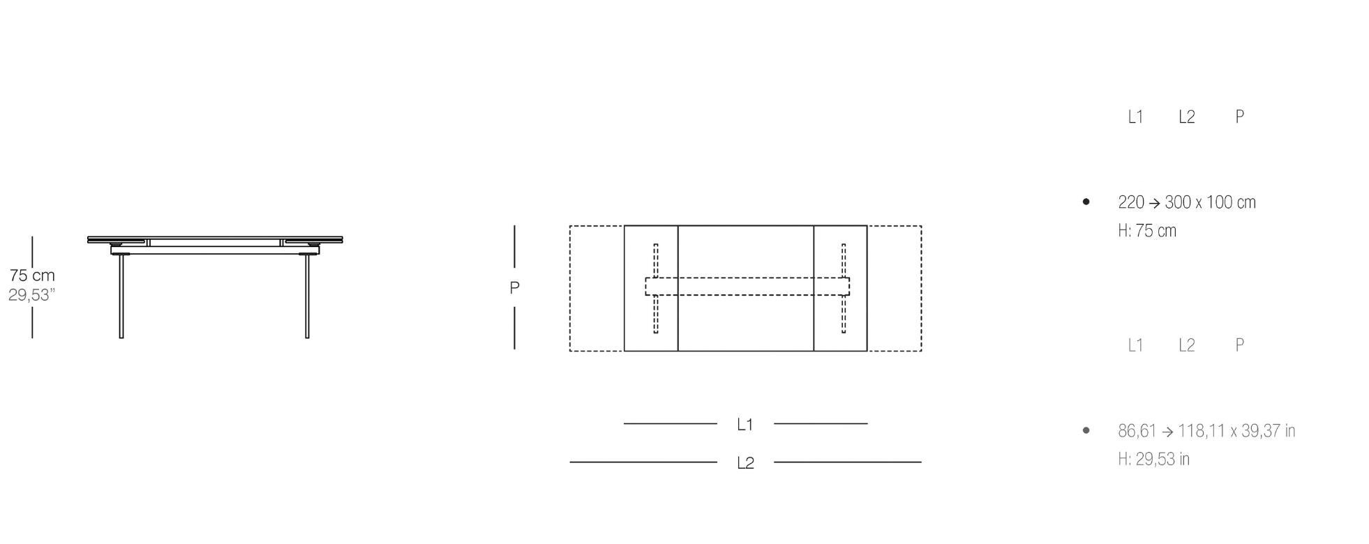 Rechteckiger Ausziehtisch Naos SANTIAGO - Glas B 220/300 cm (86.6/118.1 in) im Zustand „Neu“ im Angebot in Alcamo, IT