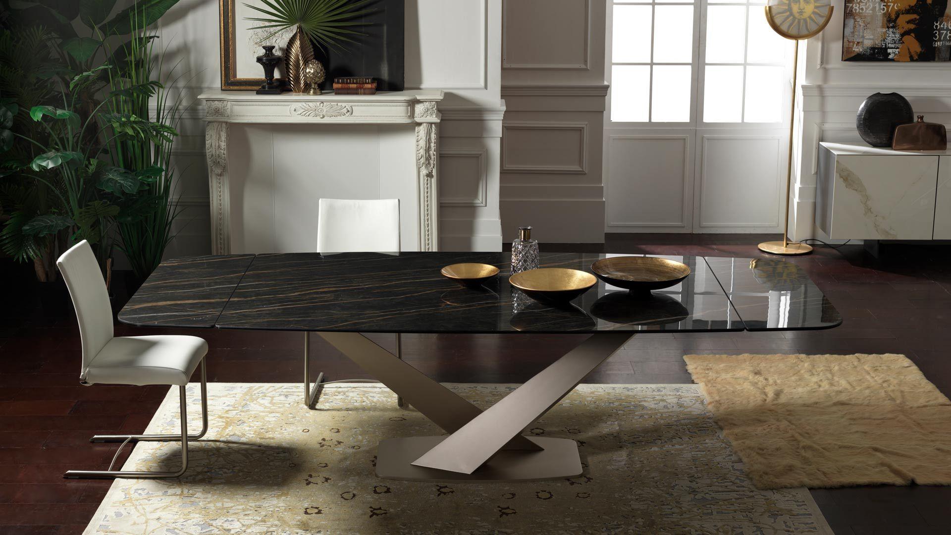 Italian Rectangular extendable table Naos Zeus - Ceramic Black desire in vendita