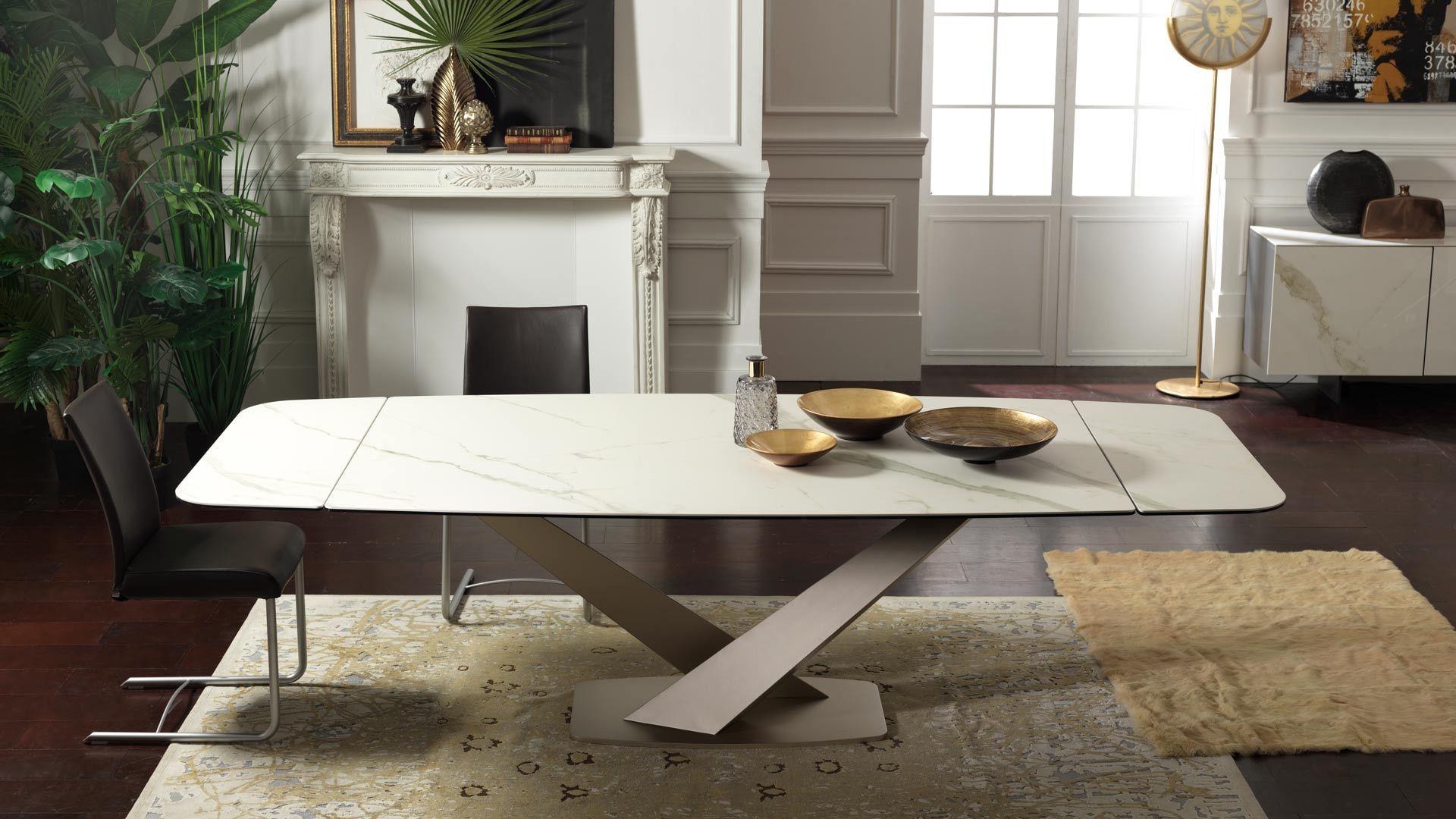 Italian Rectangular extendable table Naos Zeus - Ceramic Statuario in vendita
