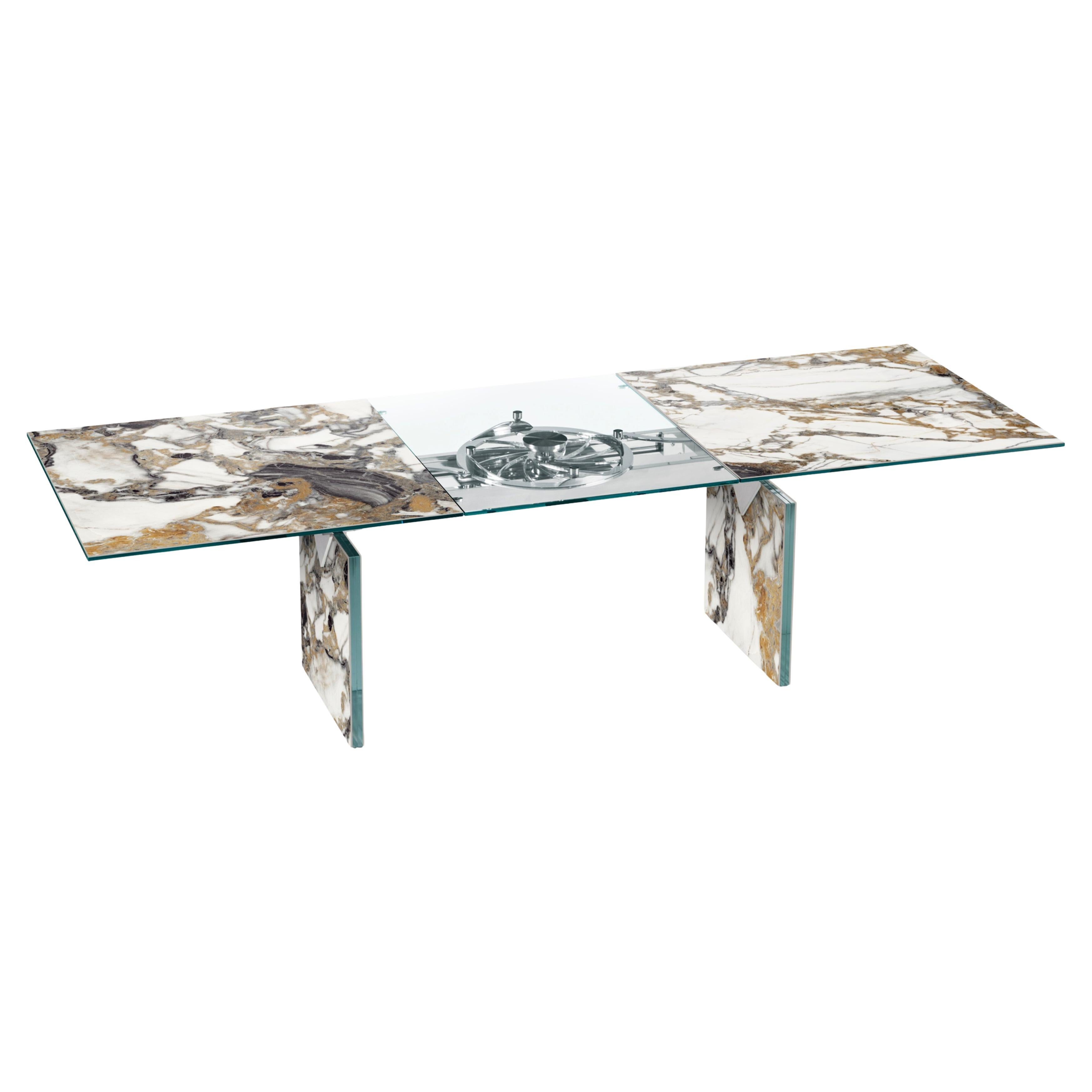 Rectangular extendable table with glass legs Naos Quasar - Gold marble ceramic