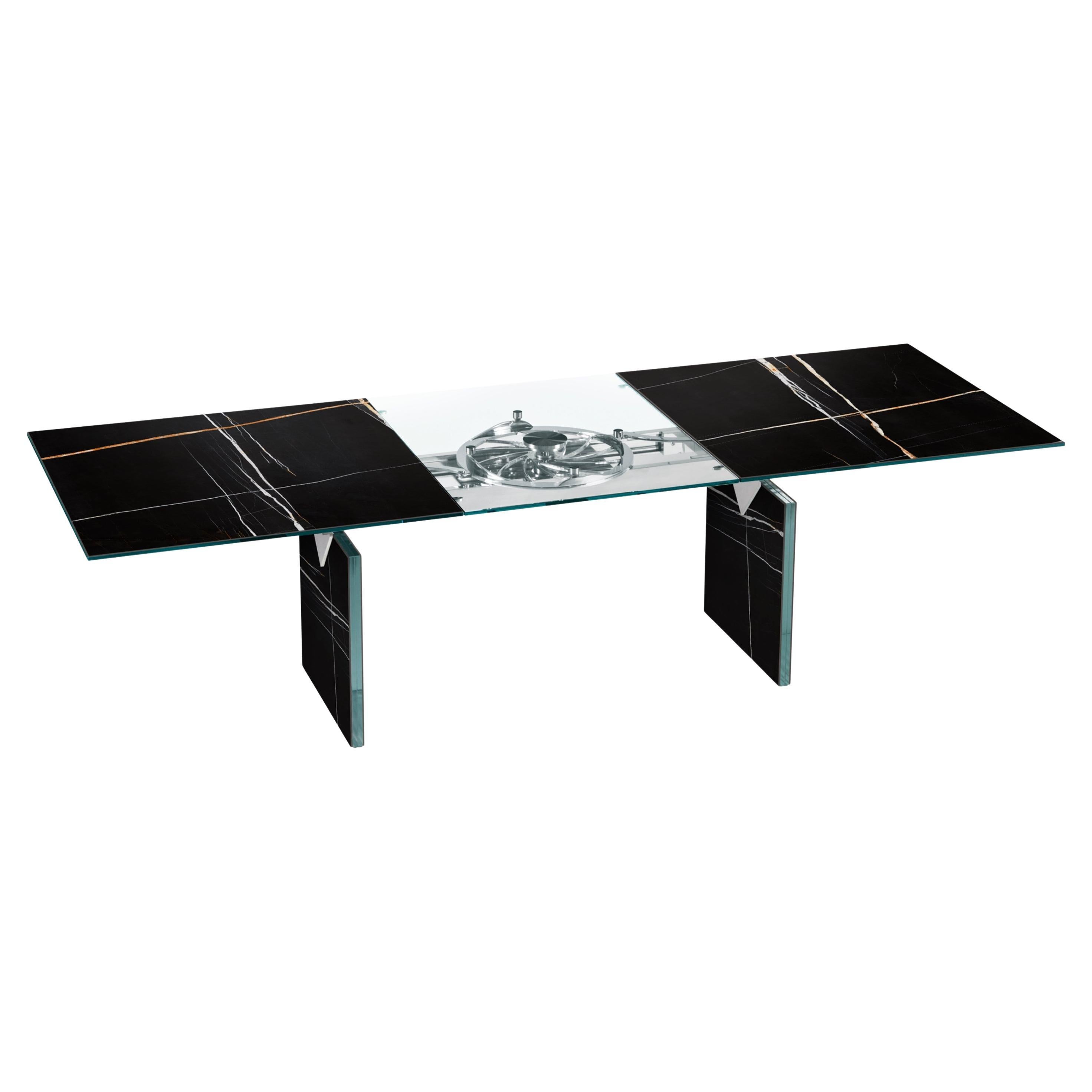 Rectangular extendable table with glass legs Naos Quasar - Sahara noir ceramic