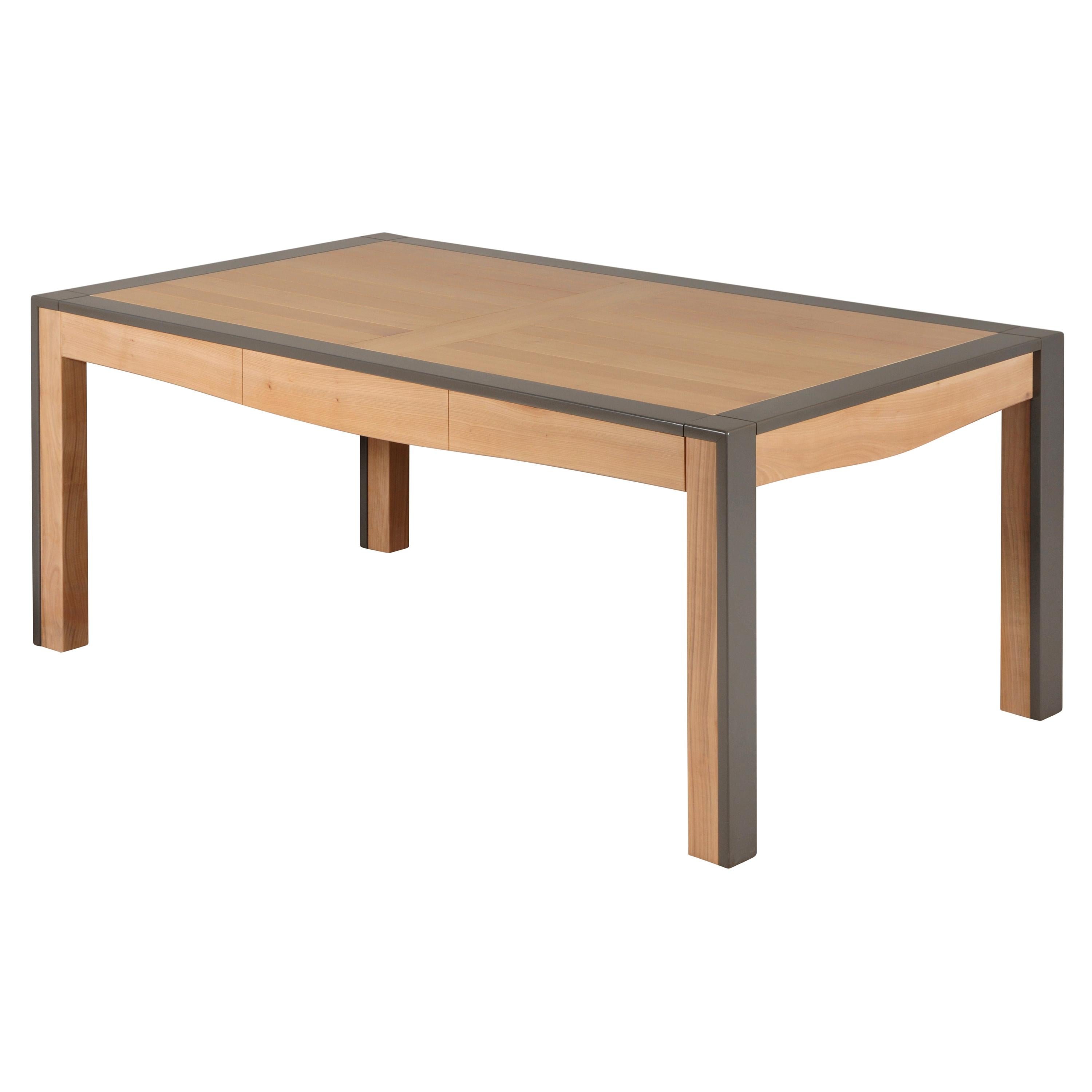 Modern Rectangular Extensible Dining Table with 2 Leaves in French Solid Cherry For Sale