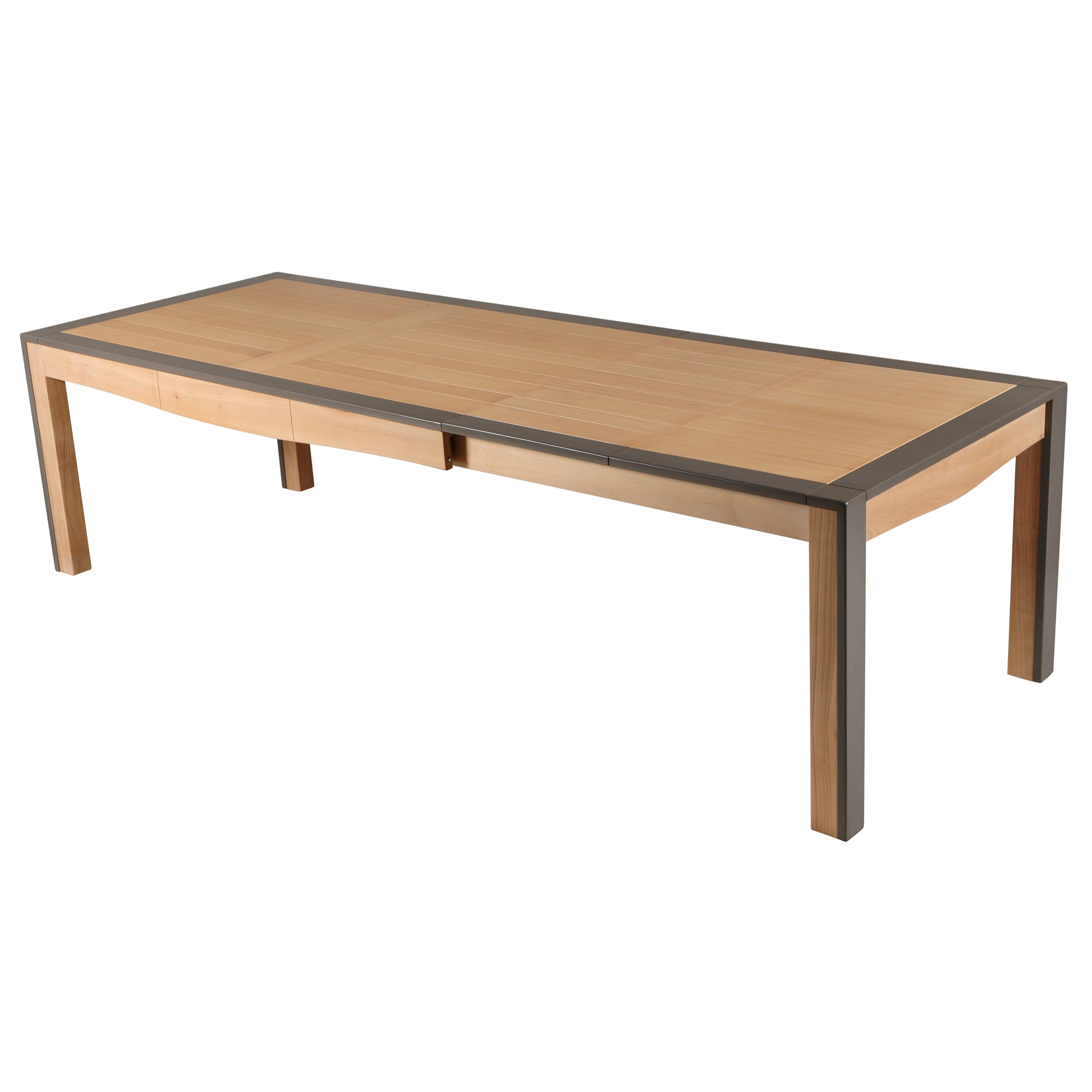 Contemporary Rectangular Extensible Dining Table with 2 Leaves in French Solid Cherry For Sale