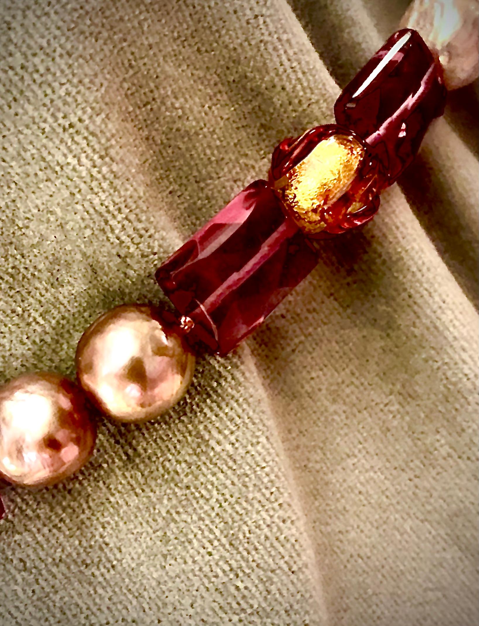 Taille ronde Collier double rectangulaire à facettes, perles d'améthyste et perles d'eau douce en vente