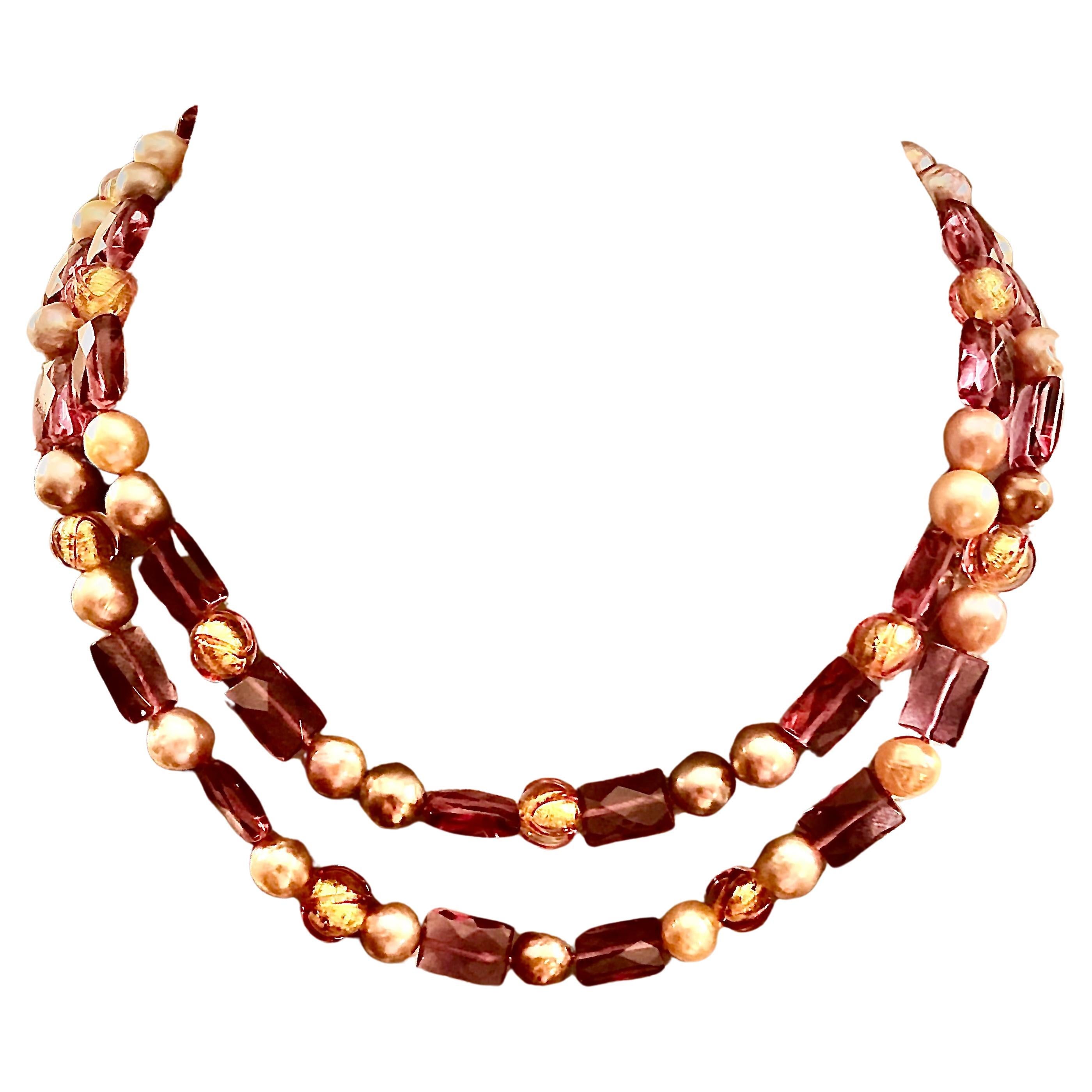 Collier double rectangulaire à facettes, perles d'améthyste et perles d'eau douce en vente