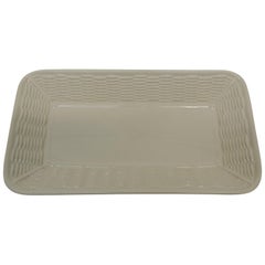 Rectangular Faux Wicker White Ceramic Serving Platter