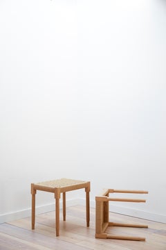 Rectangular Field Stool in White Oak with Danish Cord