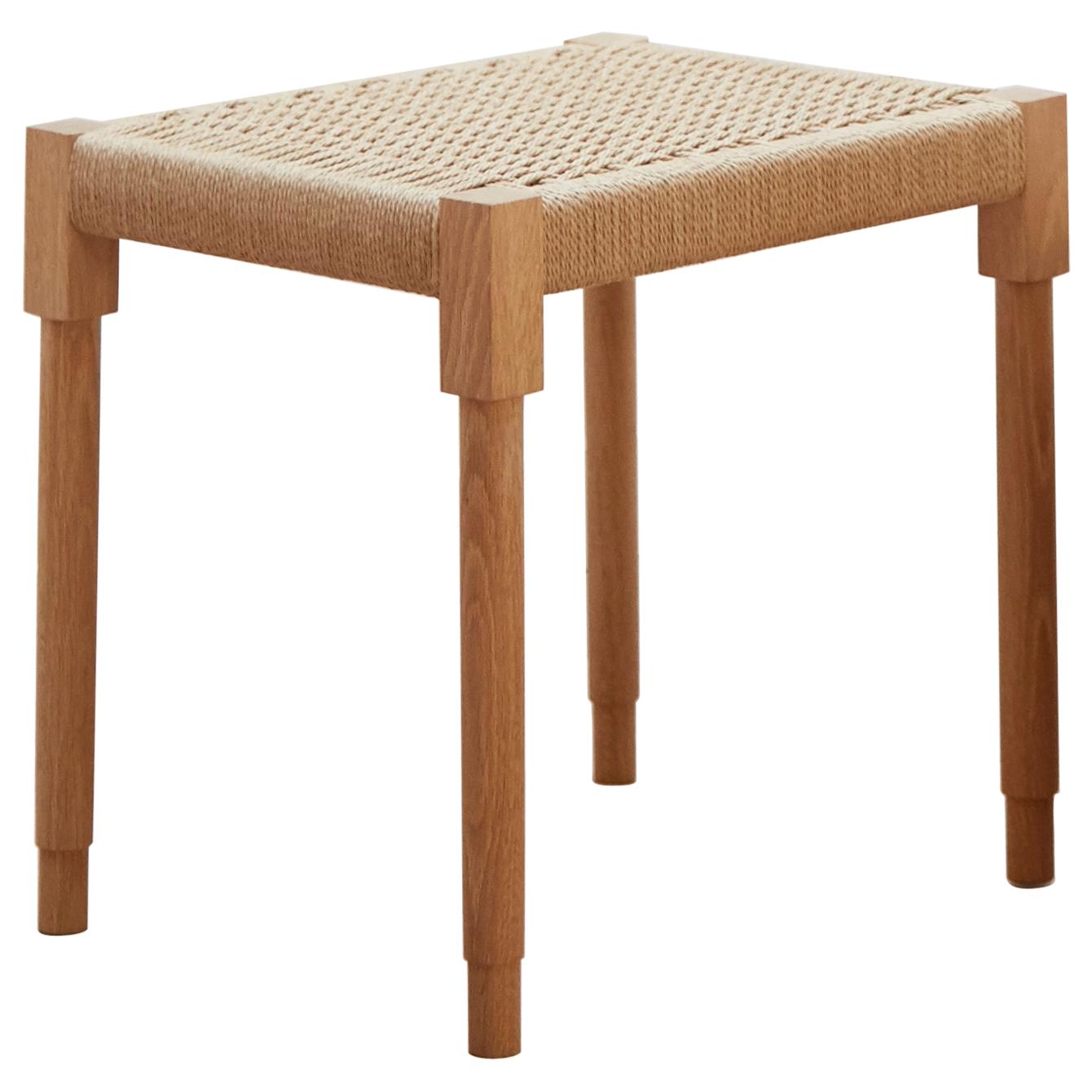 Rectangular Field Stool in White Oak with Danish Cord For Sale