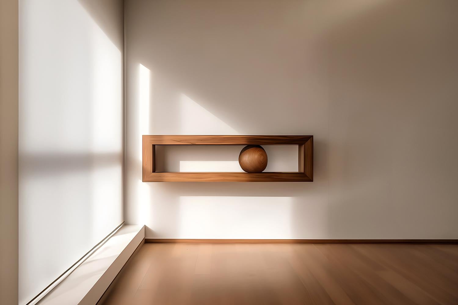 Mexican Rectangular Floating Shelf and One Large Sculptural Wooden Pebble Sereno by Nono For Sale