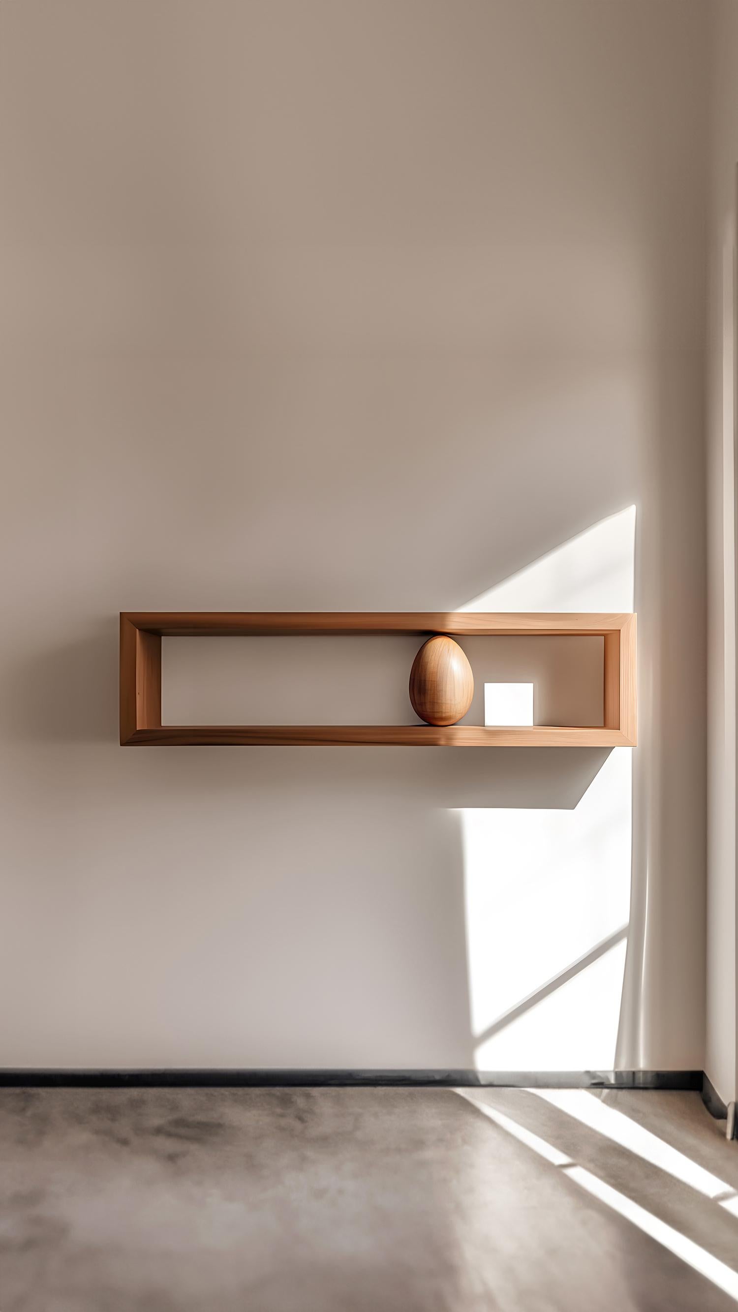 Veneer Rectangular Floating Shelf and One Large Sculptural Wooden Pebble Sereno by Nono For Sale
