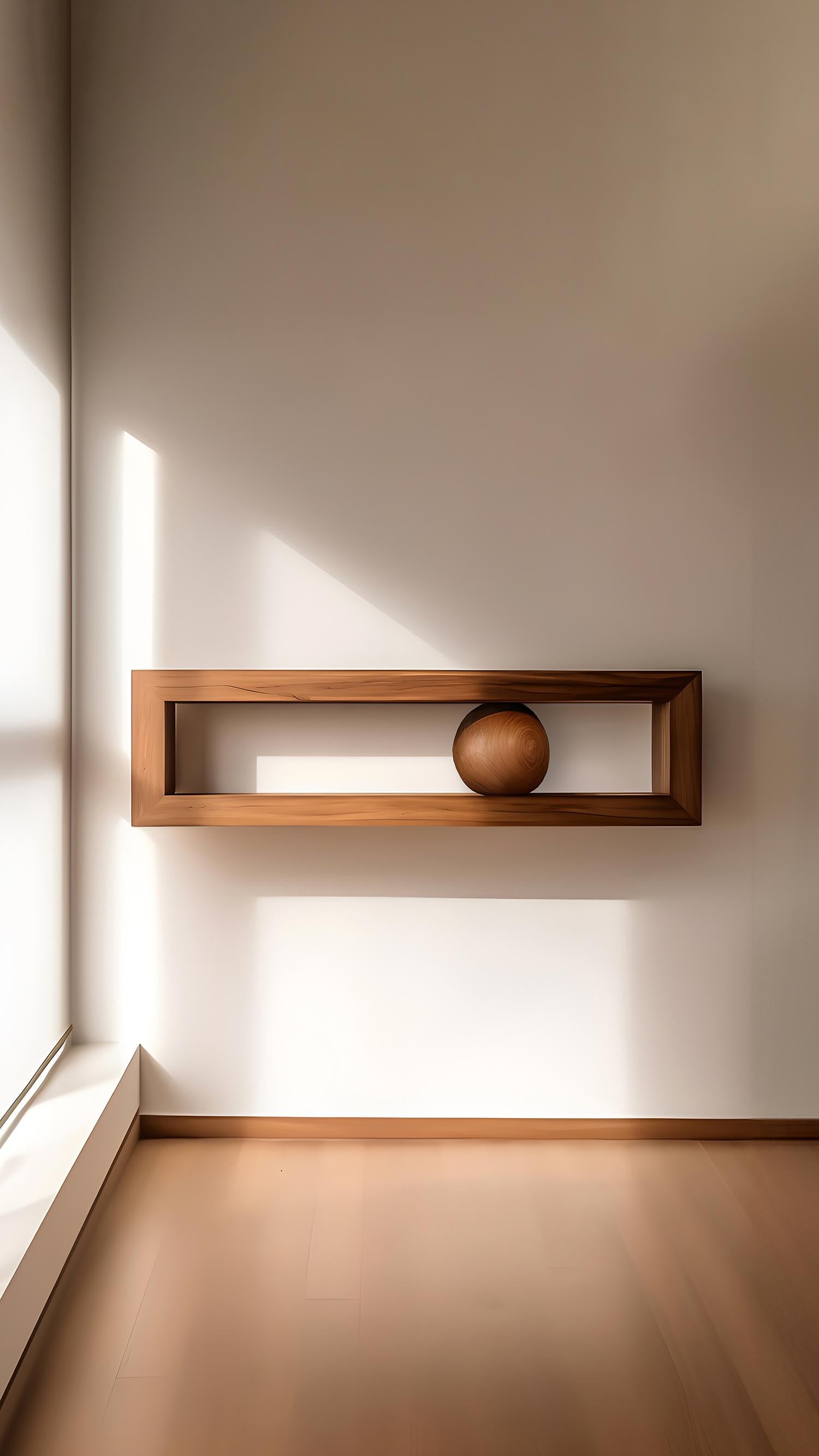 Rectangular Floating Shelf and One Large Sculptural Wooden Pebble Sereno by Nono In New Condition For Sale In Estado de Mexico CP, Estado de Mexico