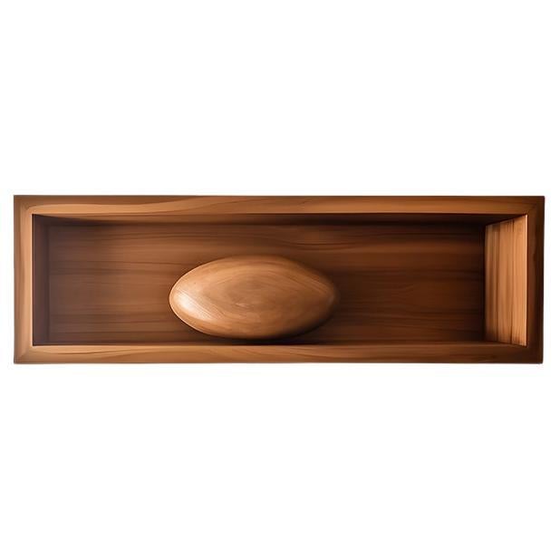 Rectangular Floating Shelf and One Large Sculptural Wooden Pebble, Sereno