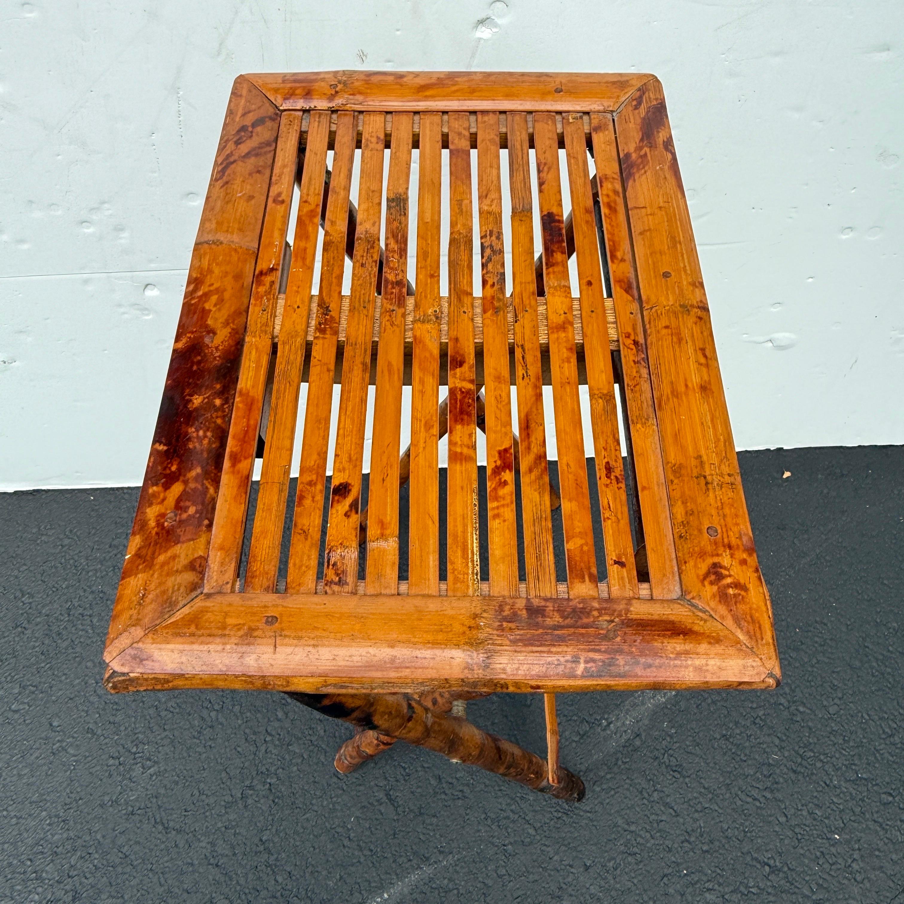 Rectangular Folding Burnt Bamboo Side Butlers Table For Sale 9