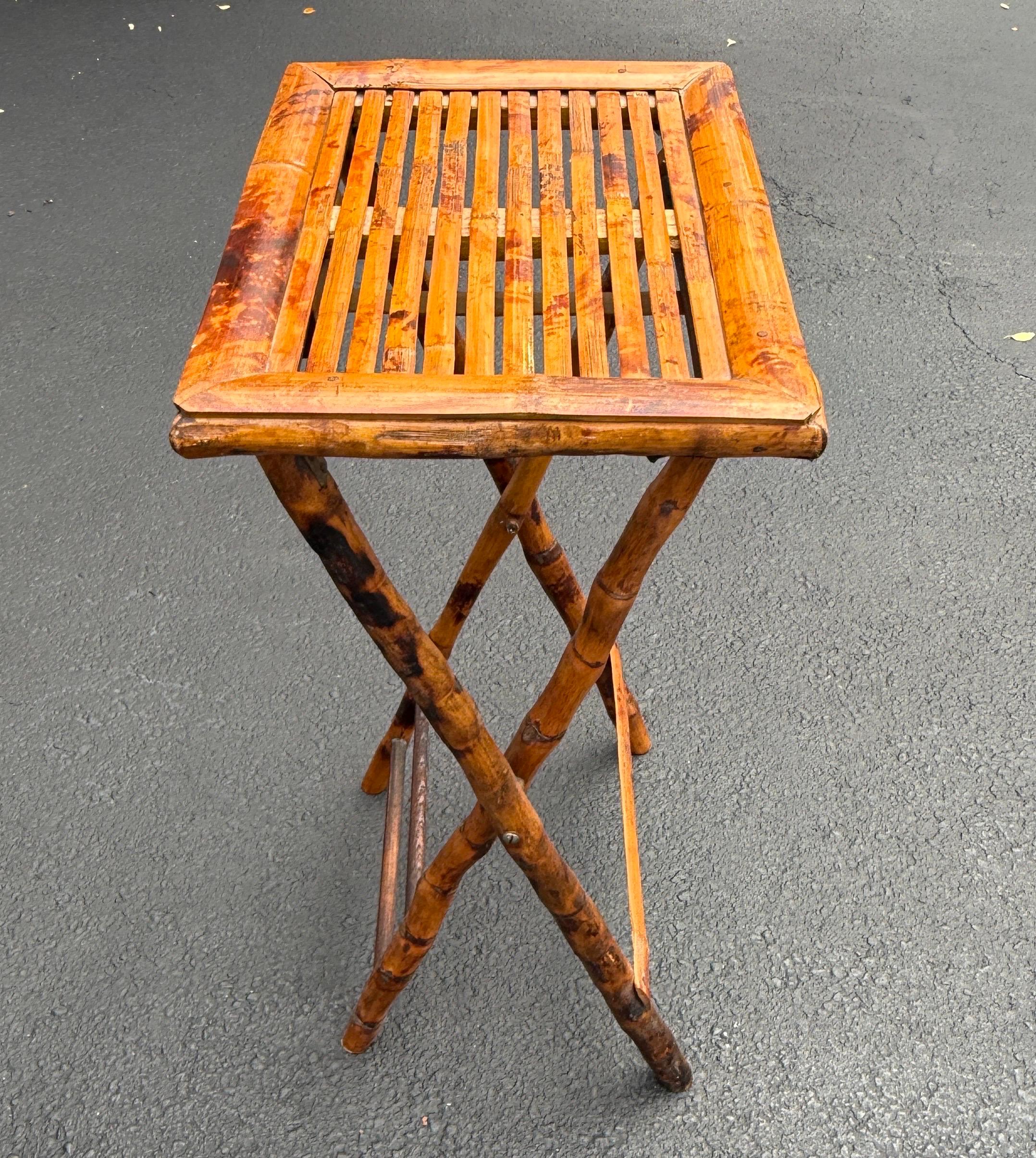English Rectangular Folding Burnt Bamboo Side Butlers Table For Sale