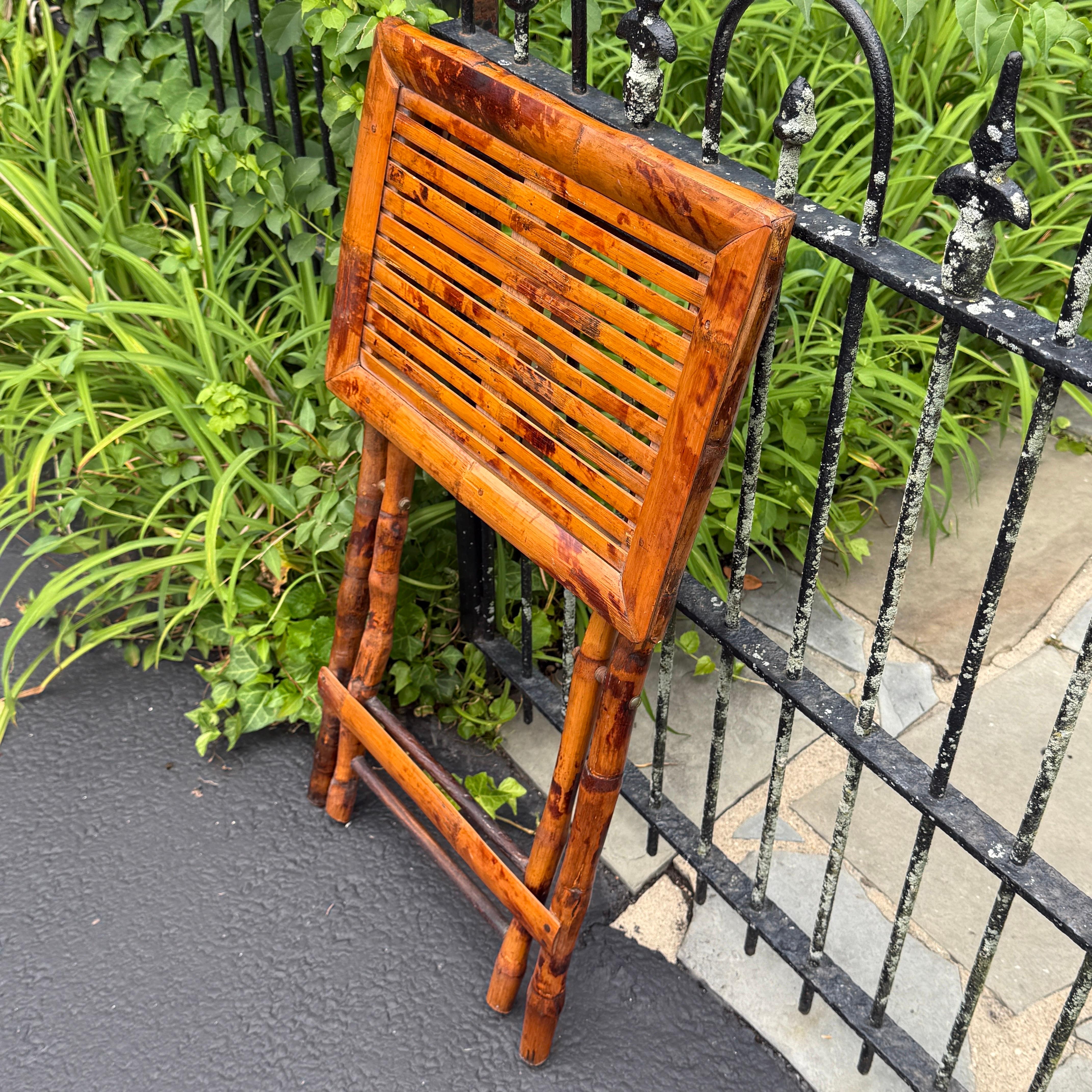 Rectangular Folding Burnt Bamboo Side Butlers Table For Sale 2