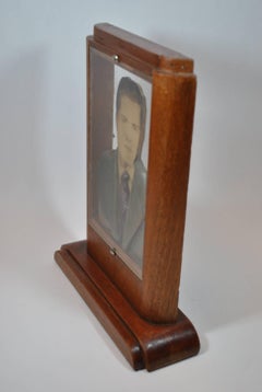 Rectangular Fotoescultura of Man in Gray Suit and Purple Tie