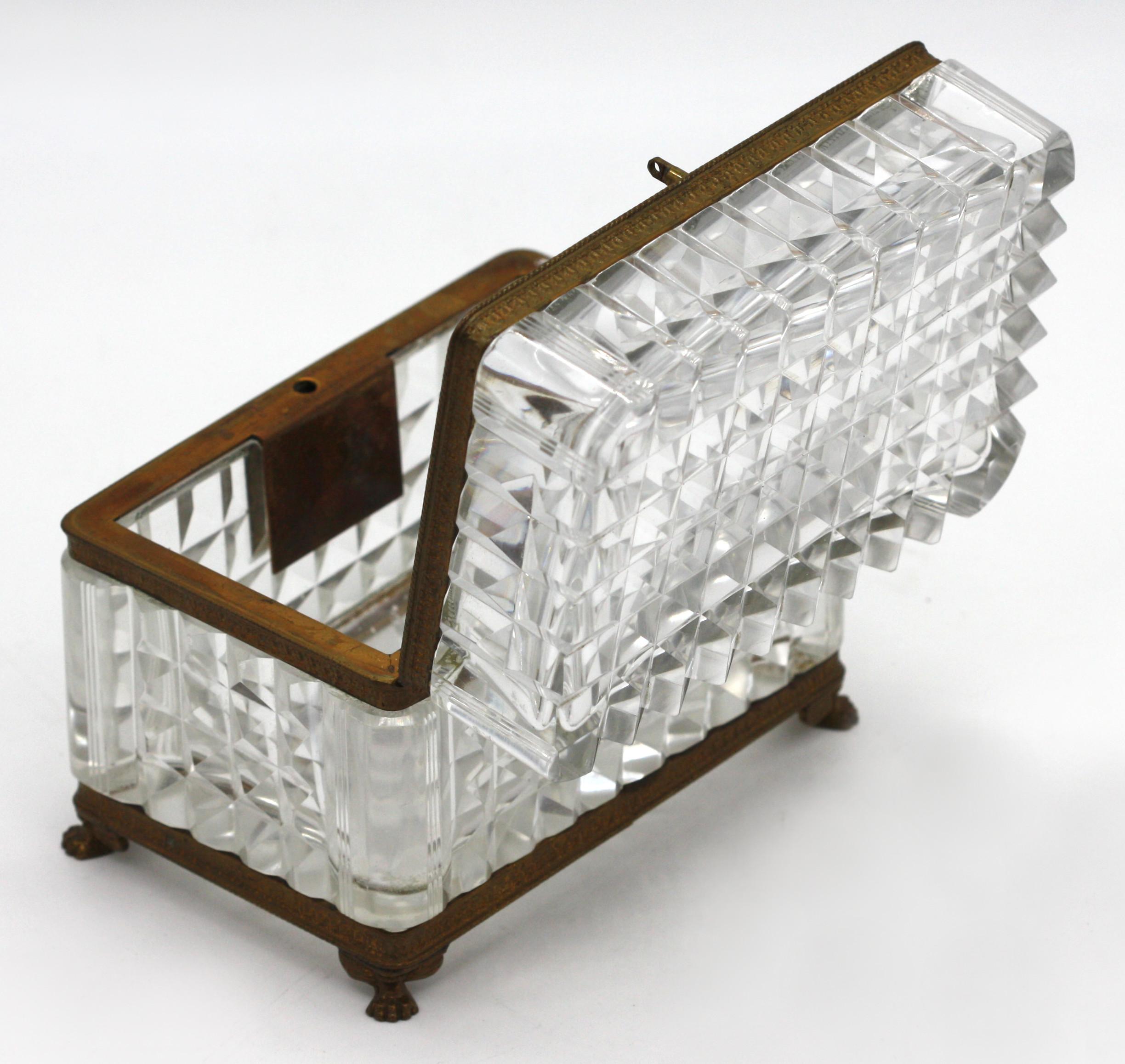 Rectangular French mounted cut crystal box In Good Condition For Sale In West Palm Beach, FL