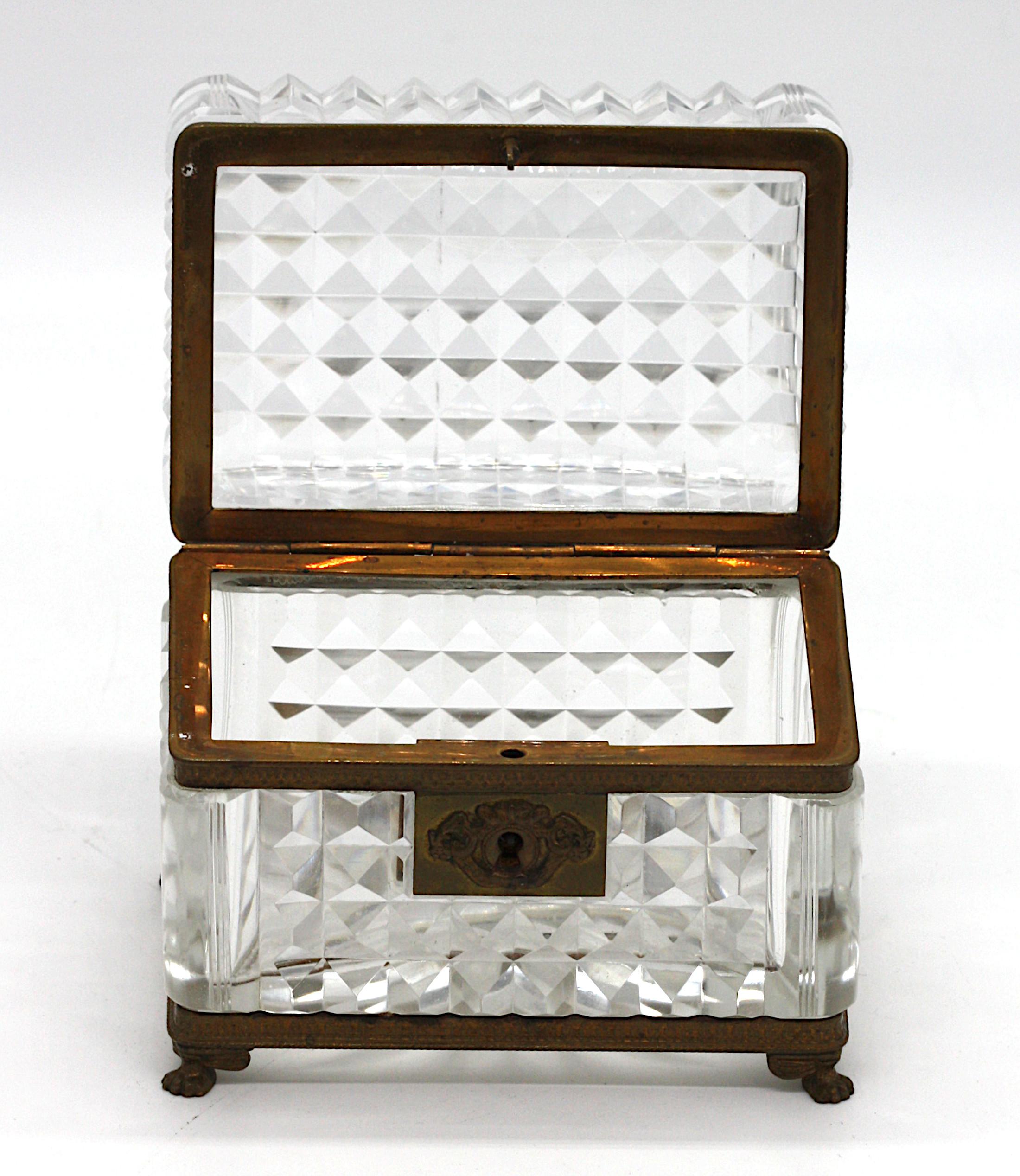 20th Century Rectangular French mounted cut crystal box For Sale