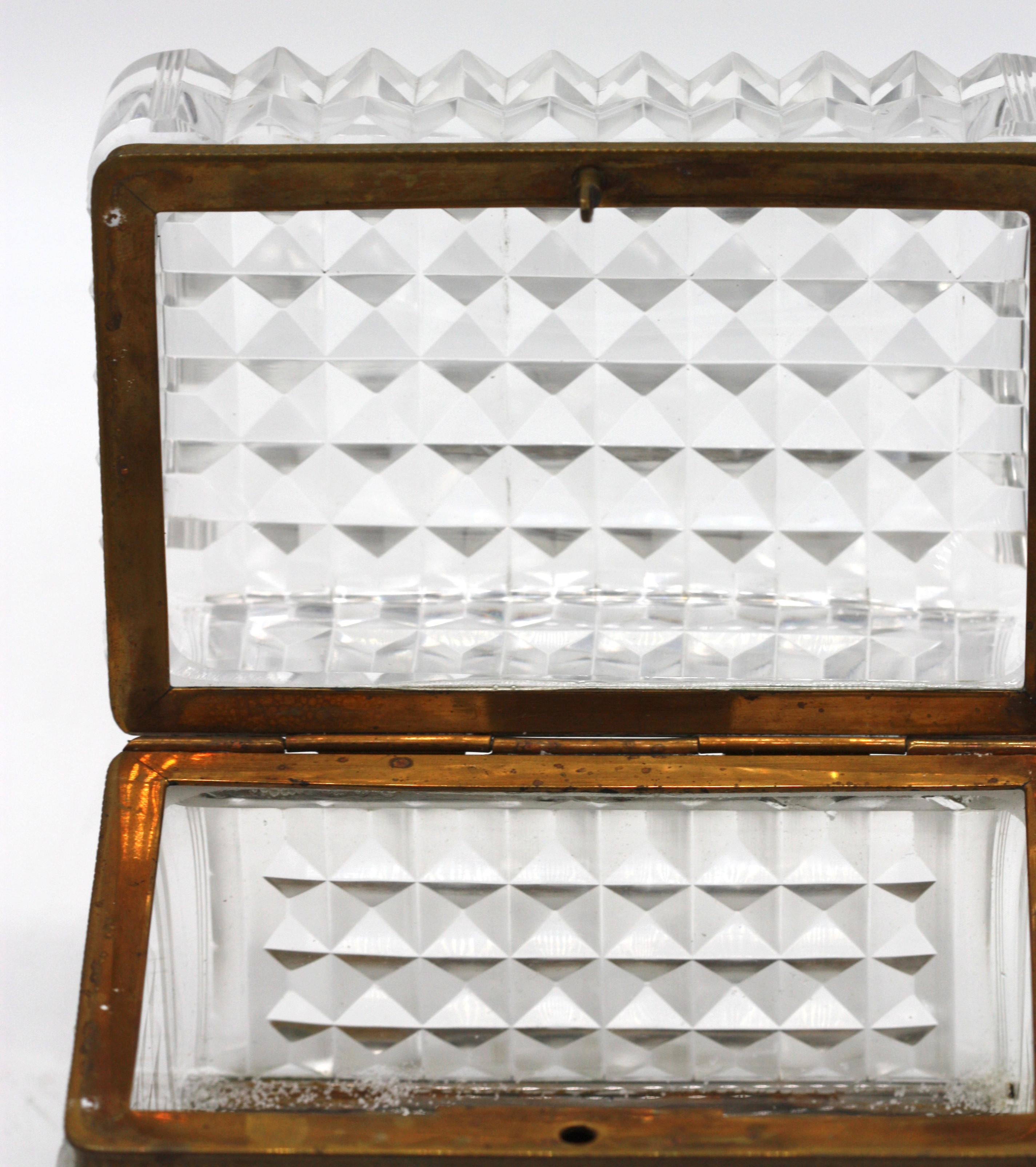 Crystal Rectangular French mounted cut crystal box For Sale