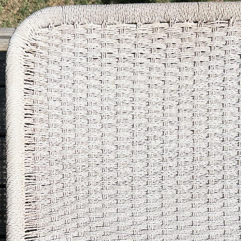 Rectangular French White Rope Wicker Patio Coffee or Cocktail Table - 1940s In Good Condition For Sale In Oklahoma City, OK