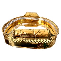 Rectangular Galleried Brass Serving Tray with Curved Handles