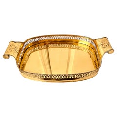 Rectangular Galleried Brass Serving Tray with Curved Handles