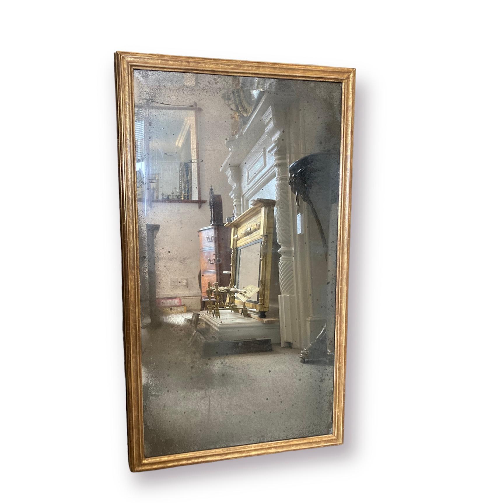 A stunning rectangular giltwood mirror with a distinctive  19th Century beveled mercury mirror plate in a later frame.