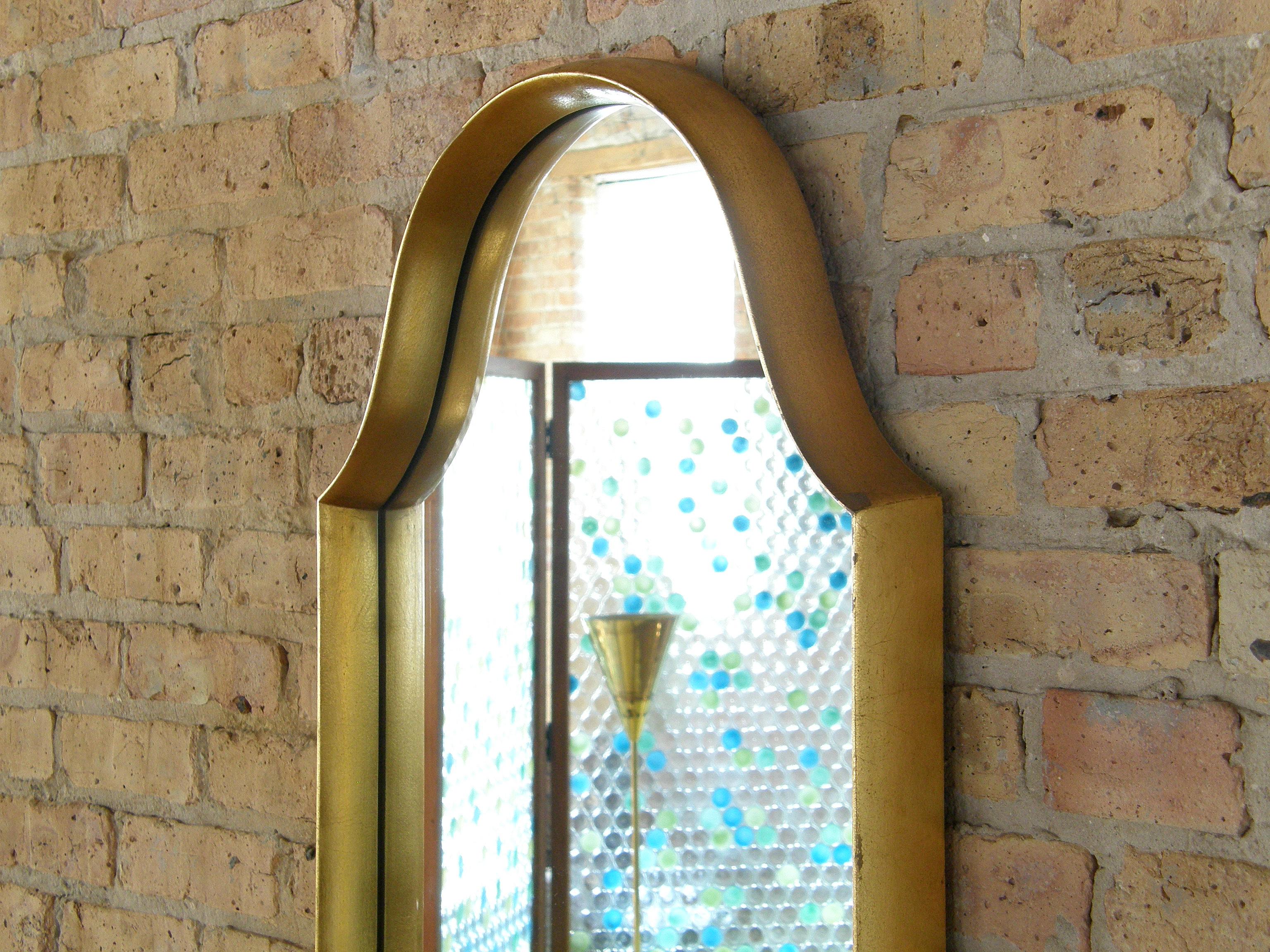 Mid-20th Century Rectangular Giltwood Wall Mirror with Arched Top For Sale