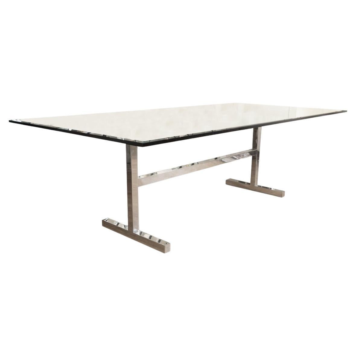Rectangular glass and nickel dinning table For Sale