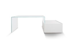 Rectangular Glass and Oak Writing Desk with Drawers, Sky Bridge Desk