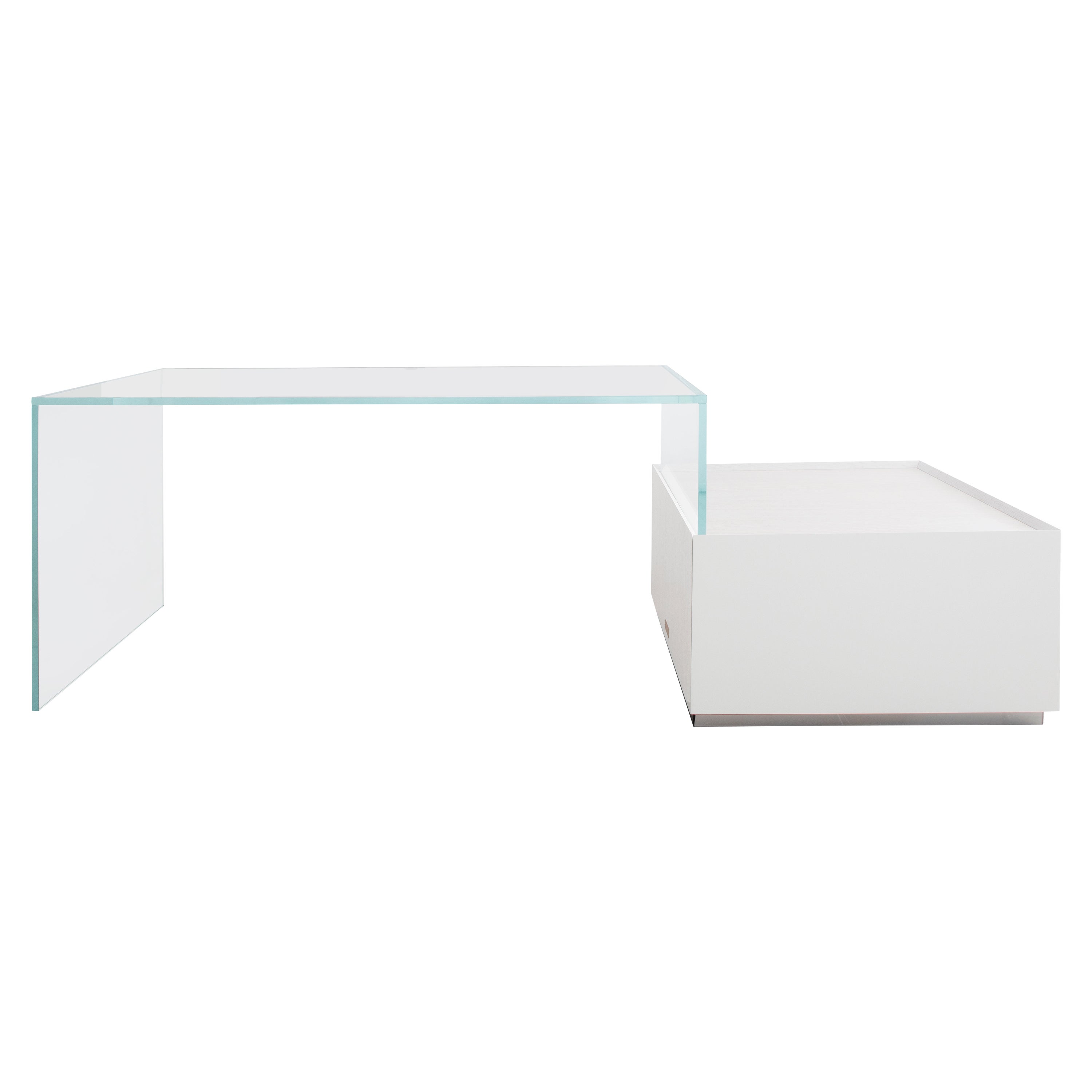 Rectangular Glass and Oak Writing Desk with Drawers, Sky Bridge Desk