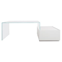 Rectangular Glass and Oak Writing Desk with Drawers, Sky Bridge Desk