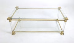 Rectangular Glass Coffee Table with Brass and Acrylic Glass Frame, Italy
