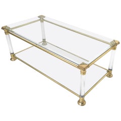 Rechteckiger Couchtisch aus Glas mit Messing- und Acrylglasrahmen, Italien