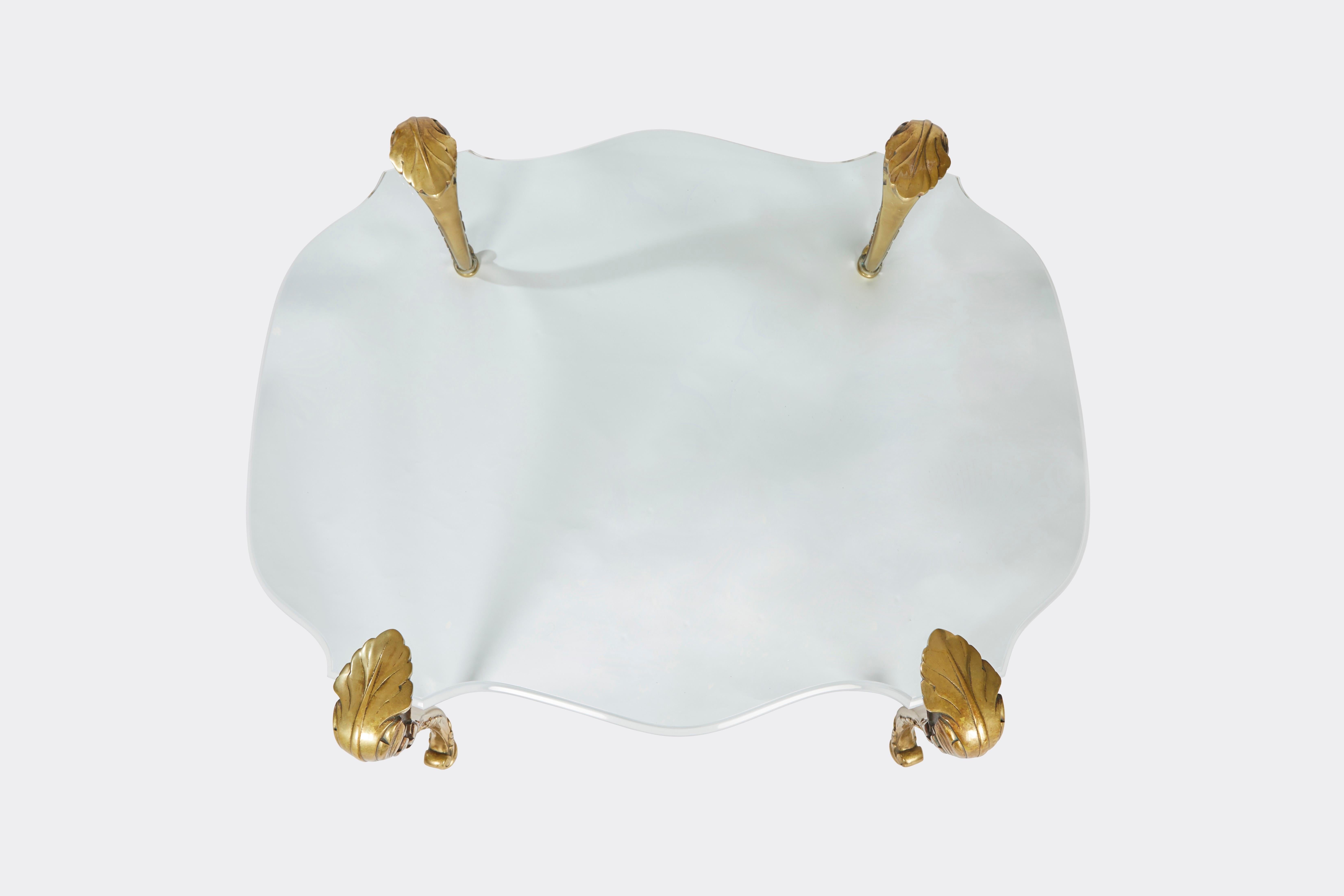 North American Rectangular Glass Coffee Table with Cast Bronze Cabriole Legs