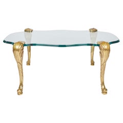 Rectangular Glass Coffee Table with Cast Bronze Cabriole Legs