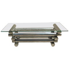 Rectangular Glass Coffee Table with Chromed Steel, 1970s