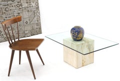 Rectangular Glass Top Coffee Table on Marble Cube Base