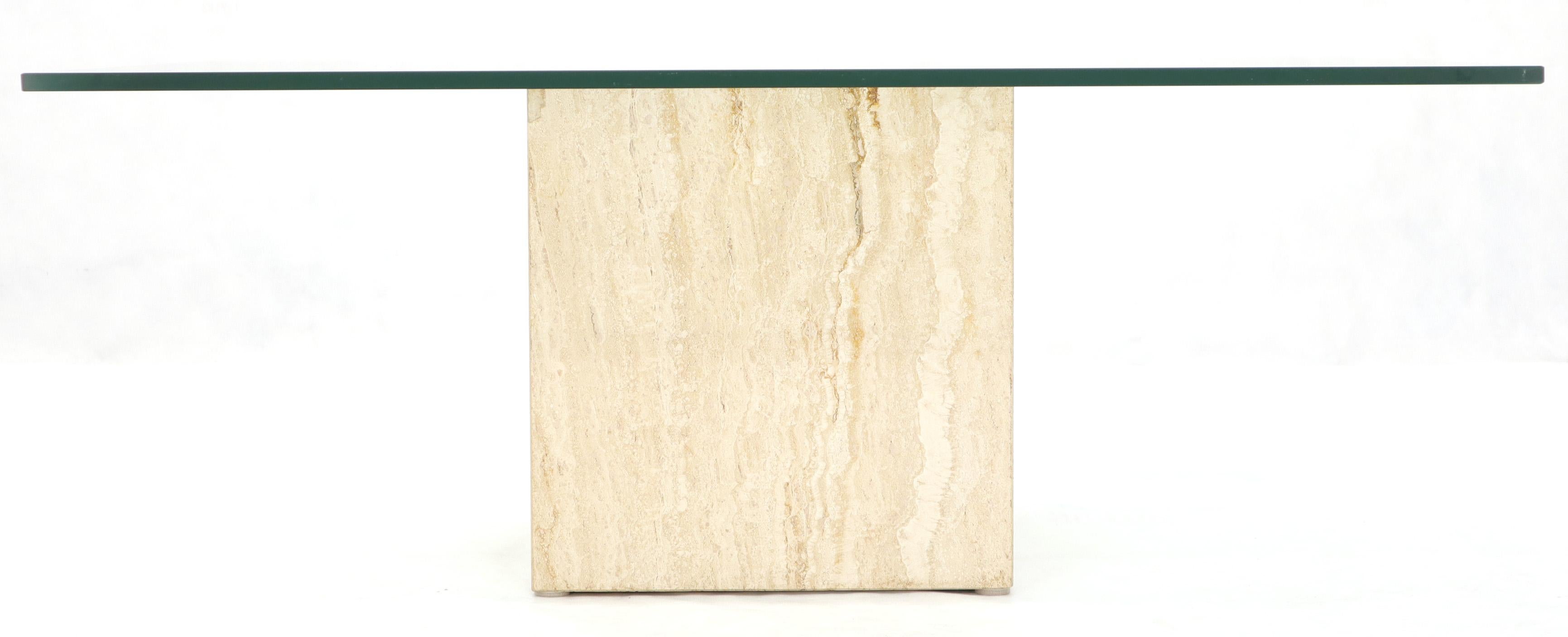 Mid-Century Modern Rectangular Glass Top Coffee Table on Marble Cube Base