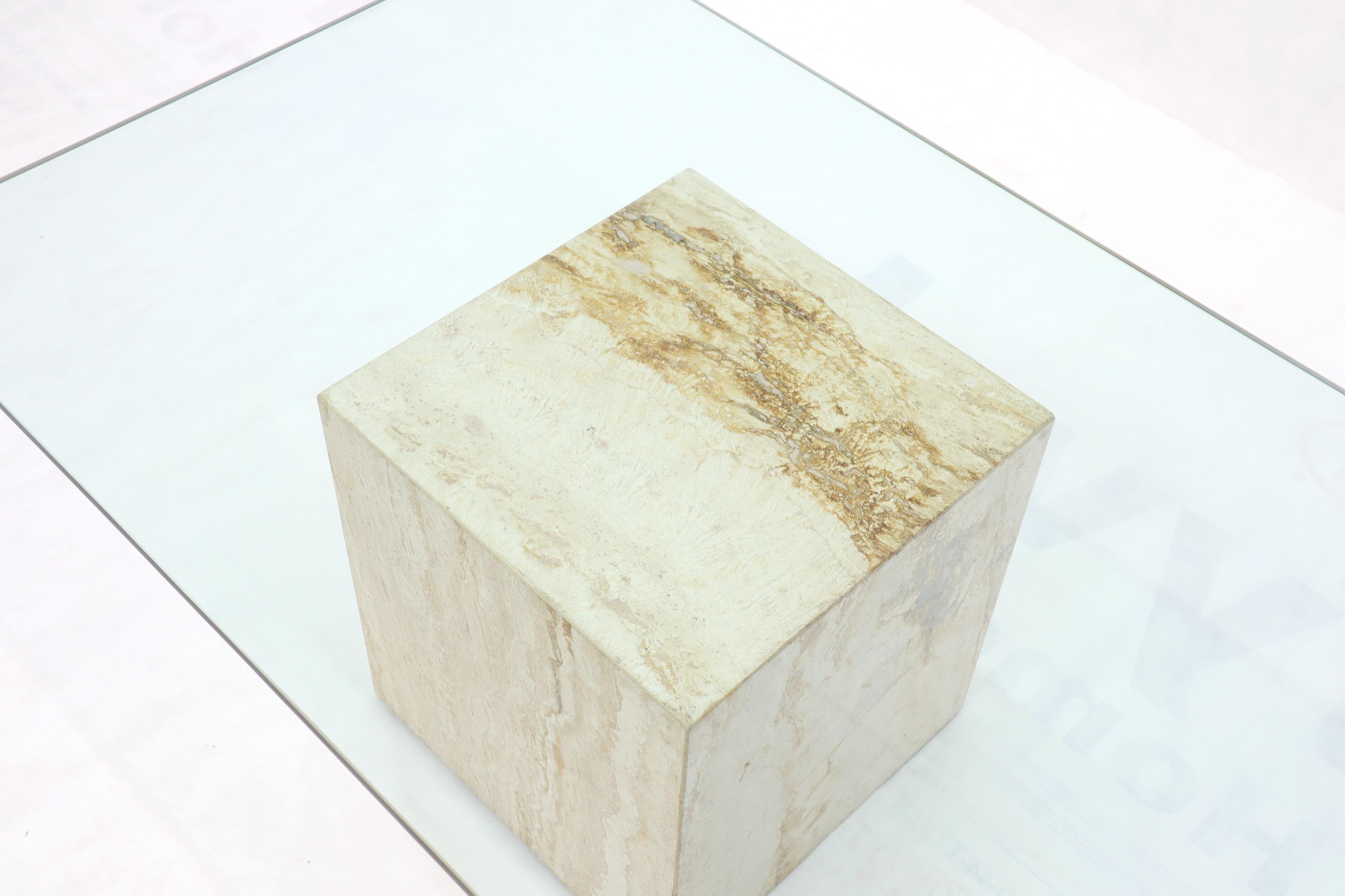 American Rectangular Glass Top Coffee Table on Marble Cube Base