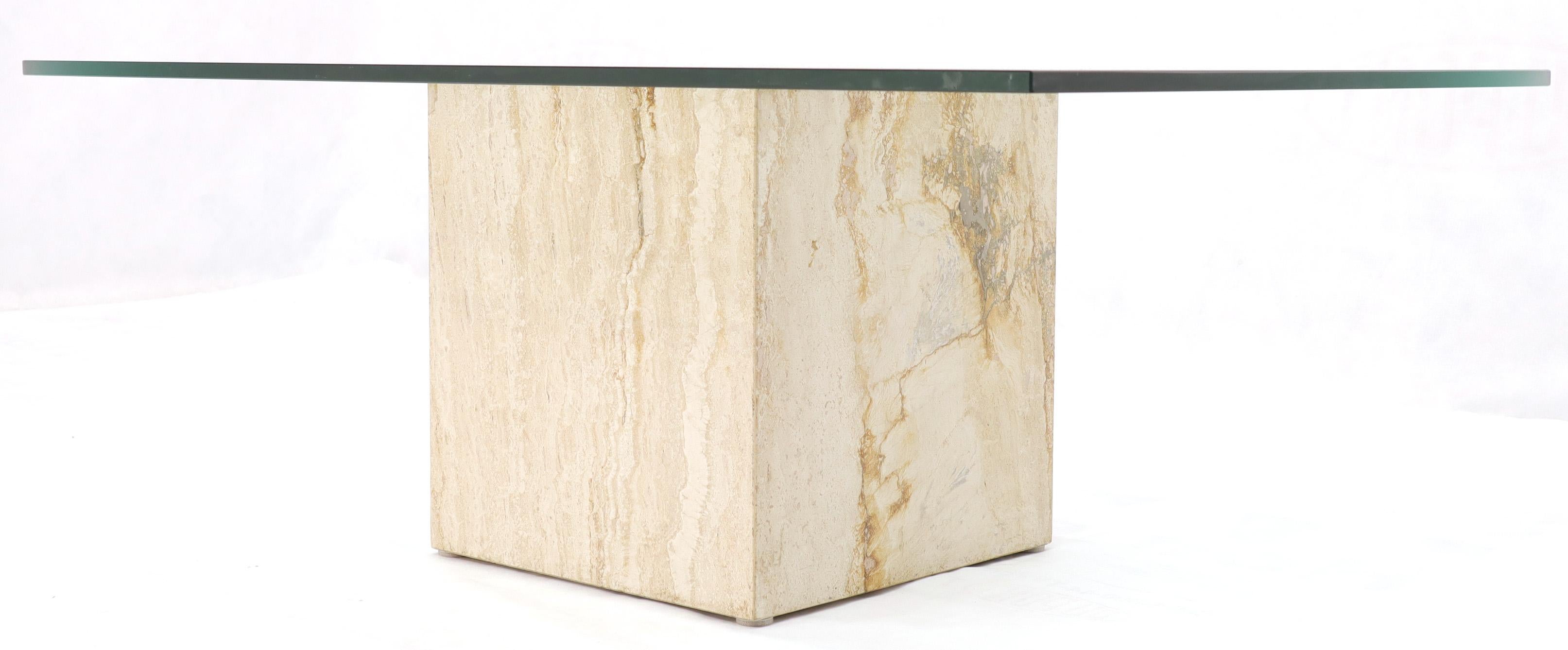 Rectangular Glass Top Coffee Table on Marble Cube Base In Excellent Condition In Rockaway, NJ