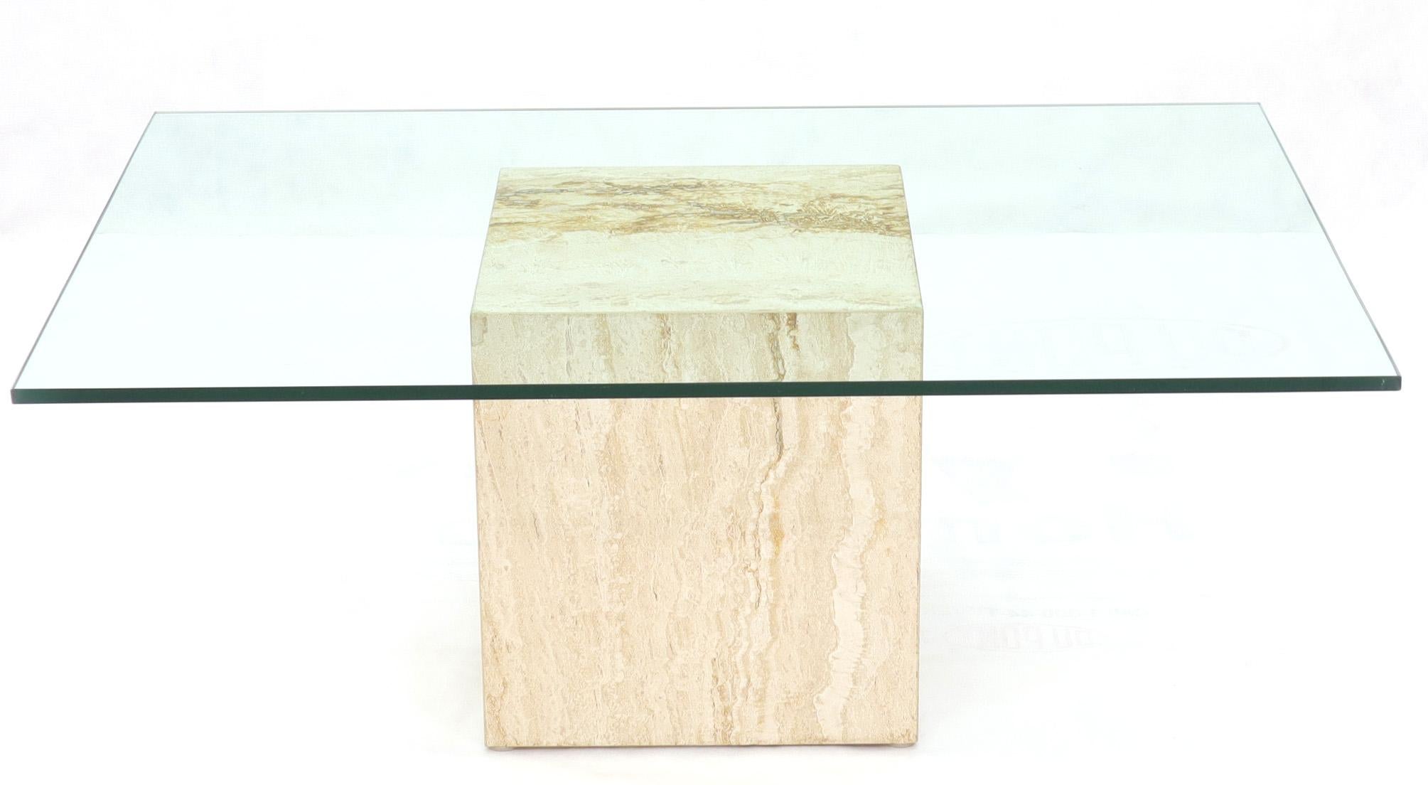 20th Century Rectangular Glass Top Coffee Table on Marble Cube Base