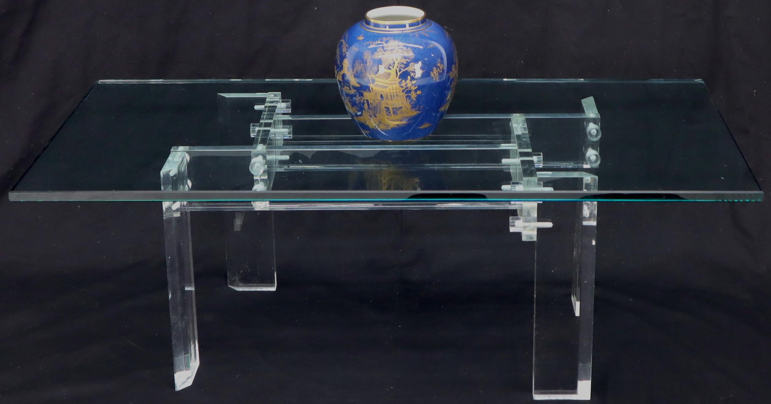 Rectangular Glass top Lucite Base Coffee Table For Sale 4