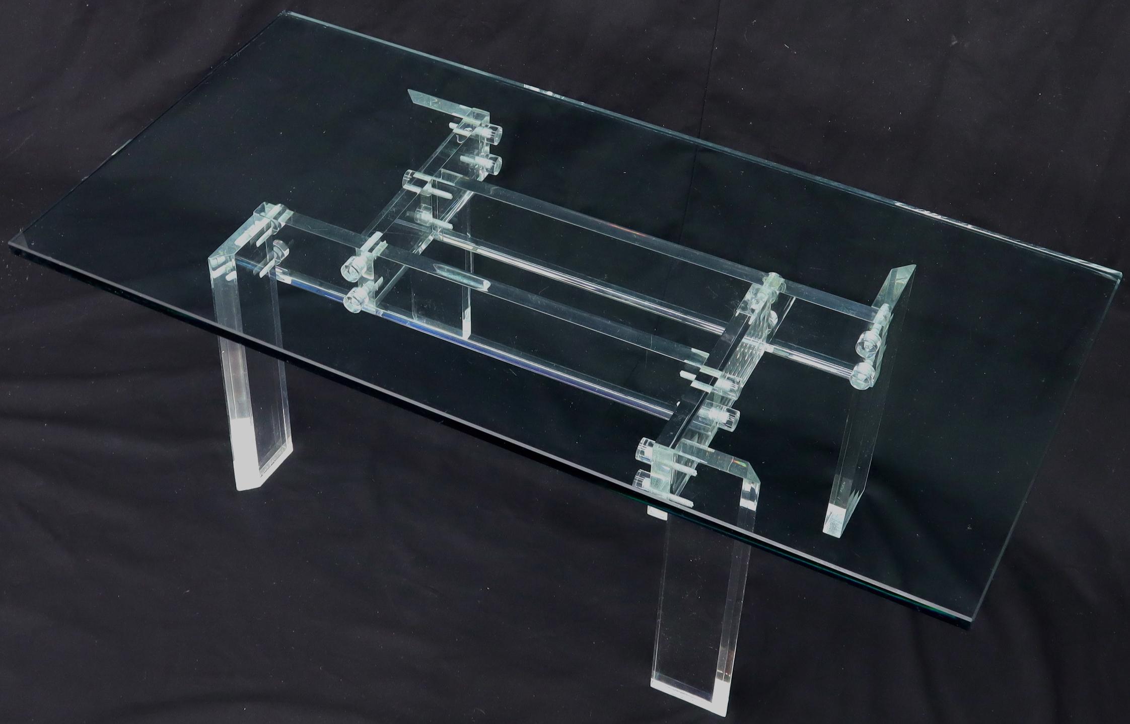 American Rectangular Glass top Lucite Base Coffee Table For Sale