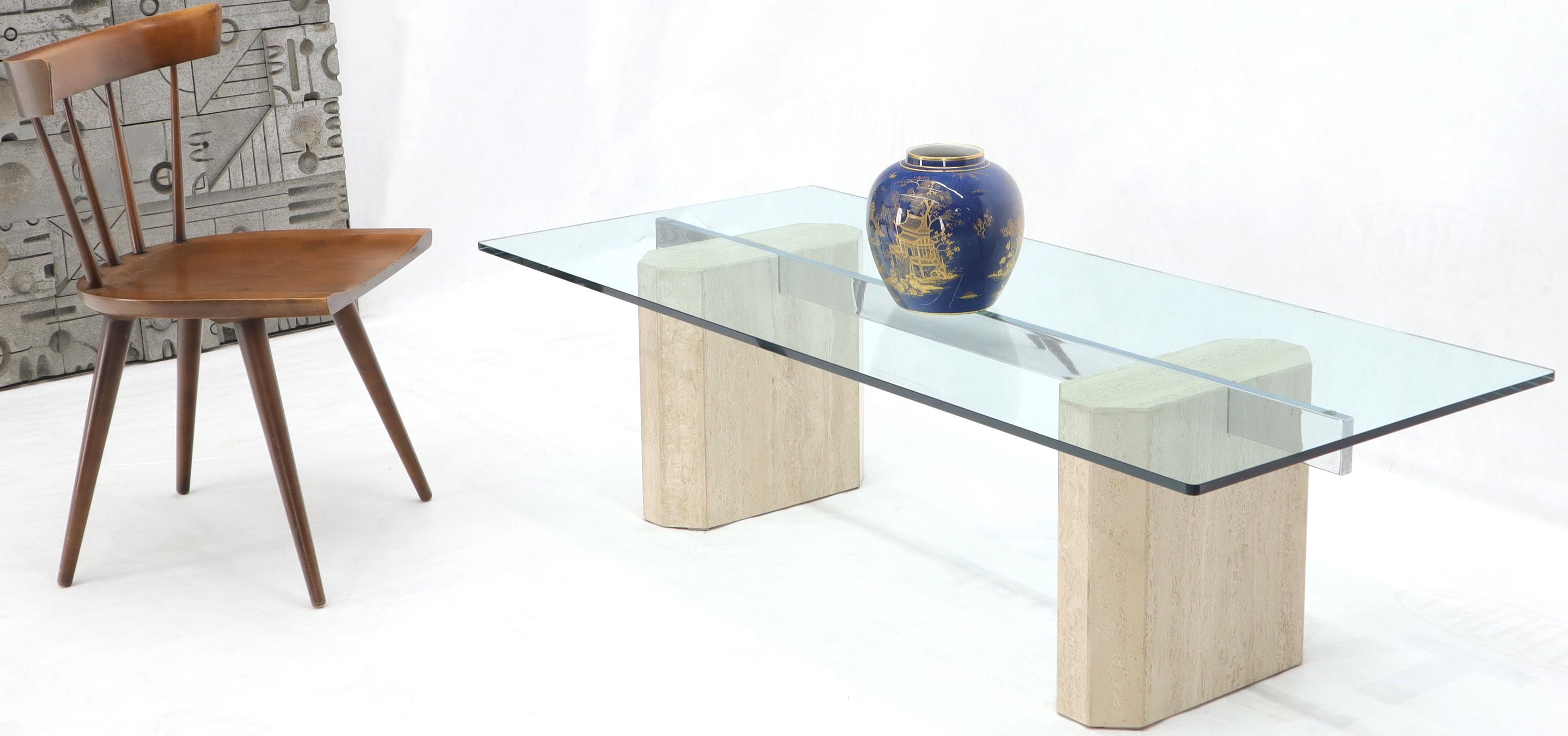 Rectangular Glass Top Travertine Base Coffee Table 2